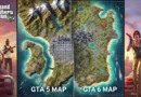 Comparison of GTA 5 and GTA 6 map sizes, showing larger and more diverse GTA 6 map with urban and natural landscapes