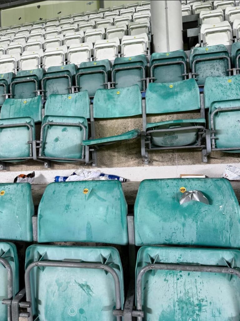 Broken seats in away supporters section, Lilleküla Stadium